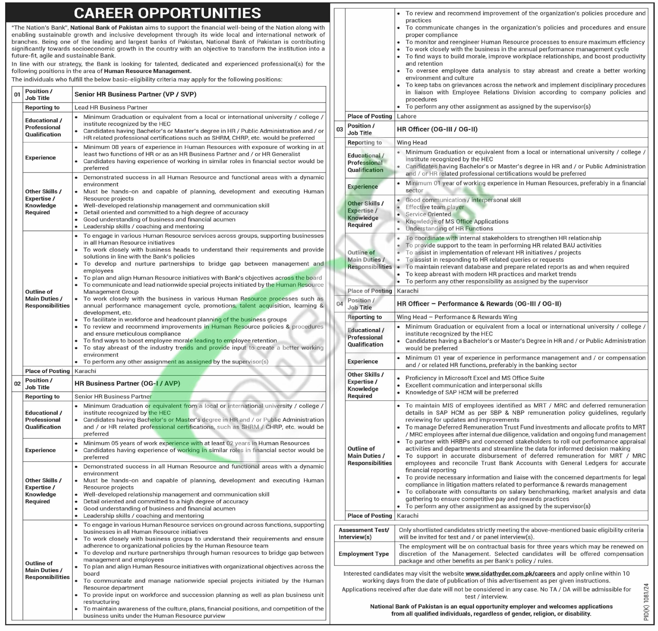 National Bank of Pakistan NBP New Jobs 2024 Online Apply